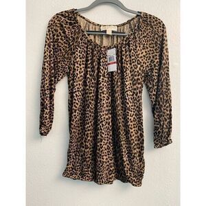 Michael‎ Kors Women's XS Signature Collection Leopard Print 3/4 Sleeve Blouse